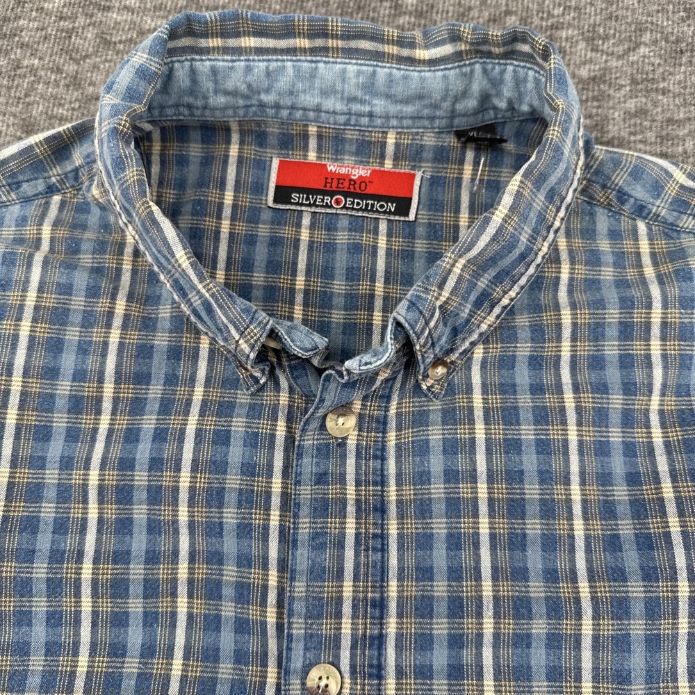Wrangler Hero Silver Edition Mens XL Blue Plaid Long Sleeve Cotton Button Shirt